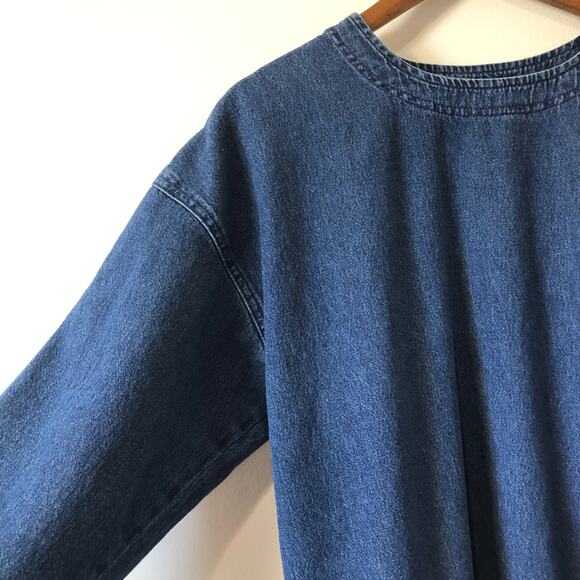 VTG 90s Sunbelt Denim Tunic Top Women’s M 100% Cotton Blue Jean Shirt Minimalist - Picture 3 of 7